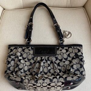 COACH Black Gray Pleated Satchel Shoulder Signature Handbag Purse Bag